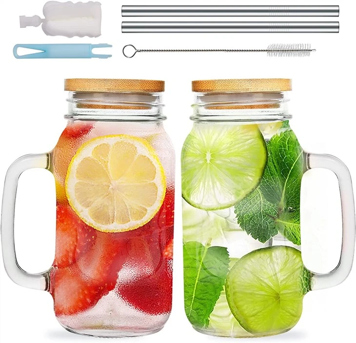730ML Glass Mason Jar With Straw
