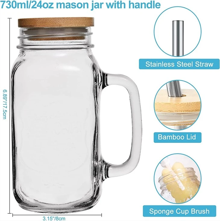 730ML Glass Mason Jar With Straw
