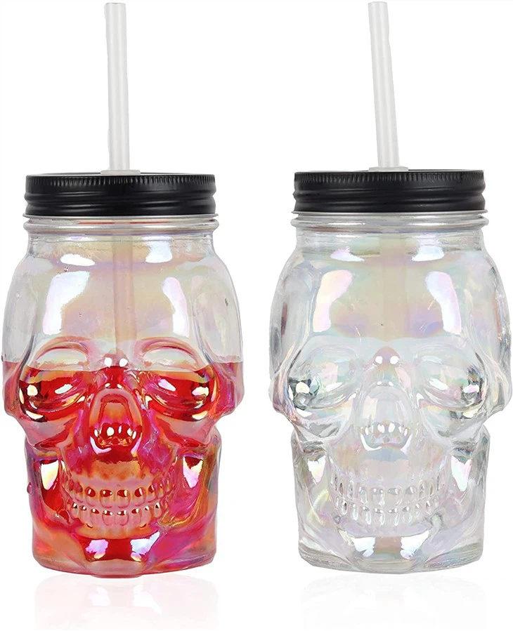 Skull Mason Jar With Straw