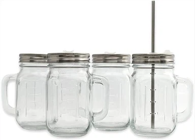 Juego de 4 piezas de tarro de cristal con asa