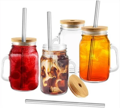 Tarro de vidrio para beber con pajita