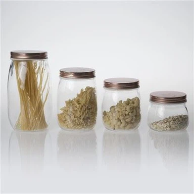 Frasco de vidrio redondo con tapa de metal