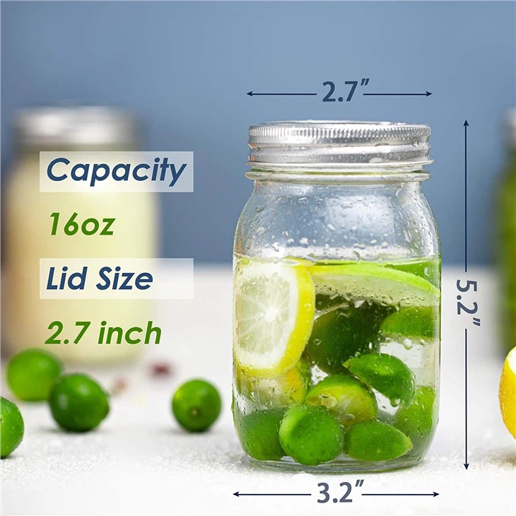 Regular Mouth Glass Mason Jars 16 Oz