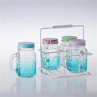 Vasos para beber con tarro de masón azul
