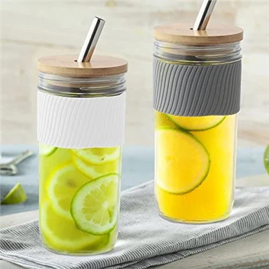 Botellas de vidrio de boca ancha con tapa